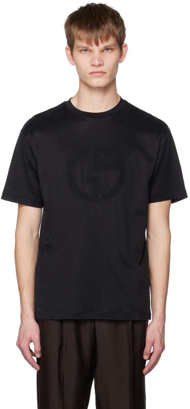 Giorgio Armani Black Embroidered T-Shirt Giorgio Armani