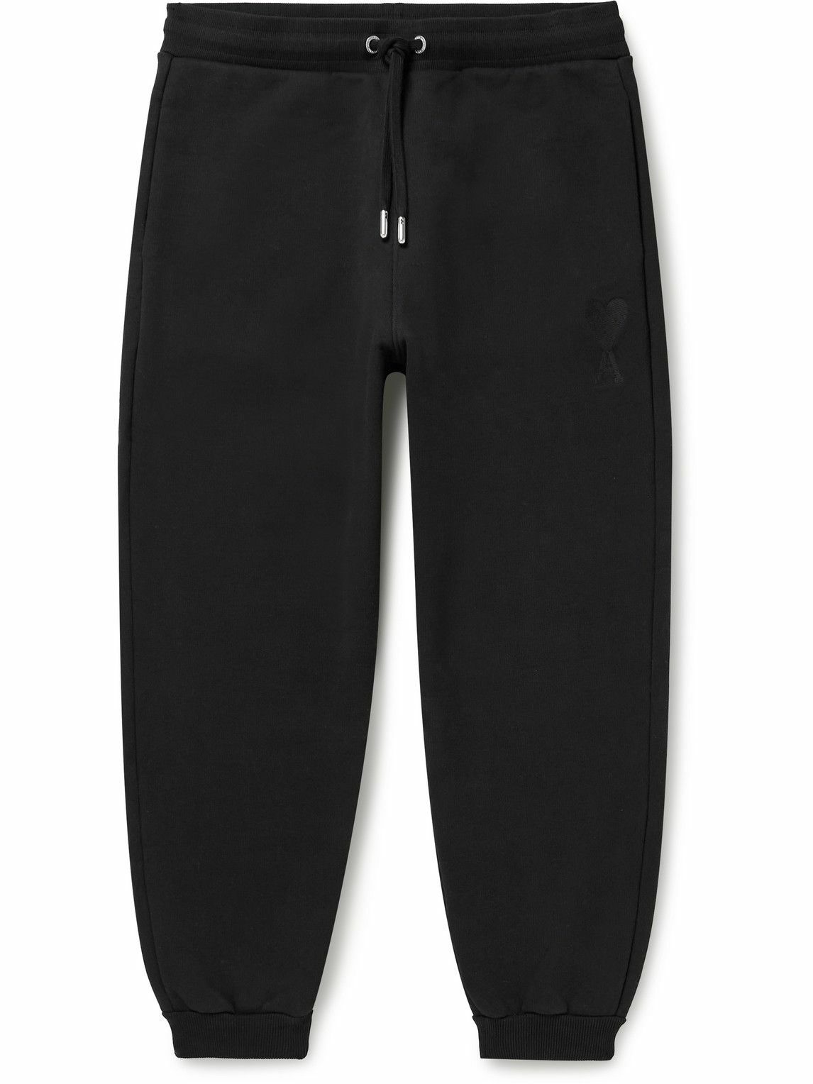 Photo: AMI PARIS - Logo-Embroidered Organic Cotton-Jersey Sweatpants - Black