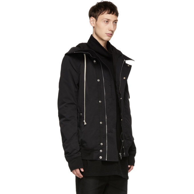 Rick Owens Drkshdw Black Hooded Bomber Jacket Rick Owens Drkshdw