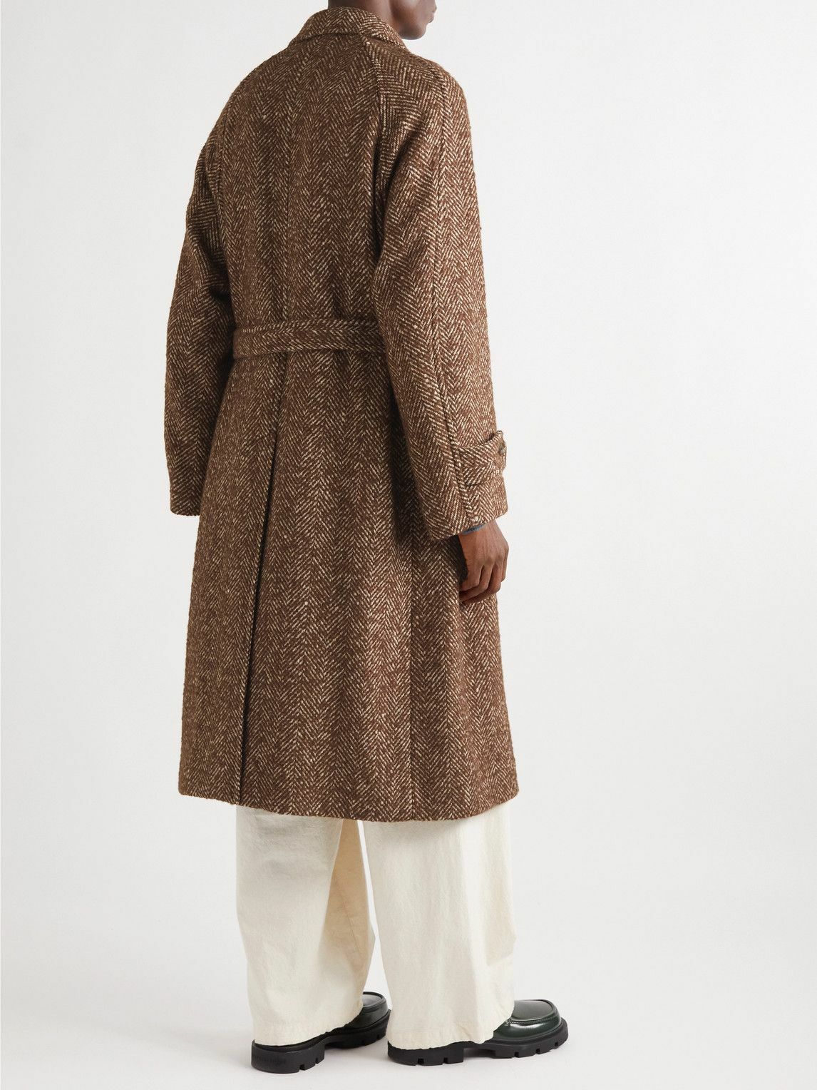 Auralee - Belted Herringbone Wool, Alpaca and Silk-Blend Coat