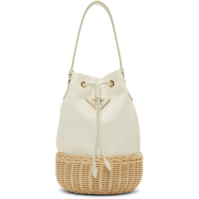 Prada White Raffia Bucket Bag Prada