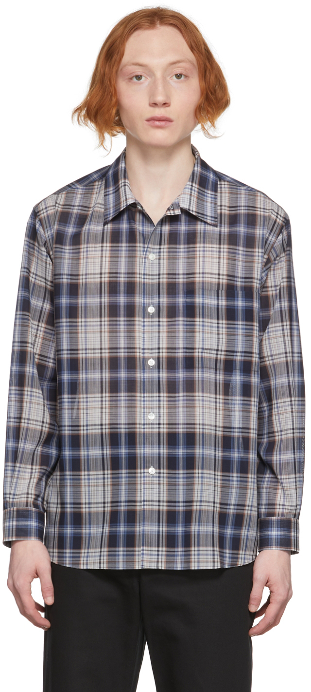 AURALEE Blue Wool Check Shirt Auralee