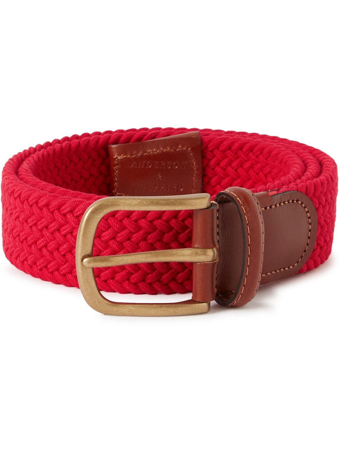 Photo: Anderson & Sheppard - 3.5cm Leather-Trimmed Woven Cotton Belt - Red