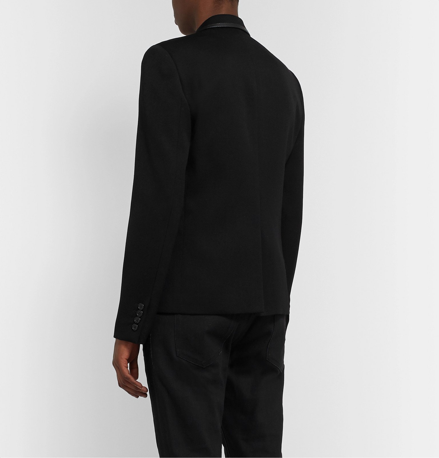 SAINT LAURENT - Faux Leather-Trimmed Wool-Gabardine Blazer - Black ...