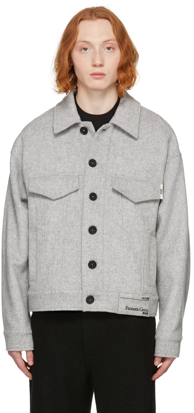 MSGM Grey Fantastic Green Wool Felt Jacket MSGM
