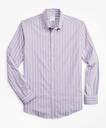 Brooks Brothers Men's Milano Slim-Fit Sport Shirt, Stretch Performance Series with COOLMAX, Ground Stripe | Violet