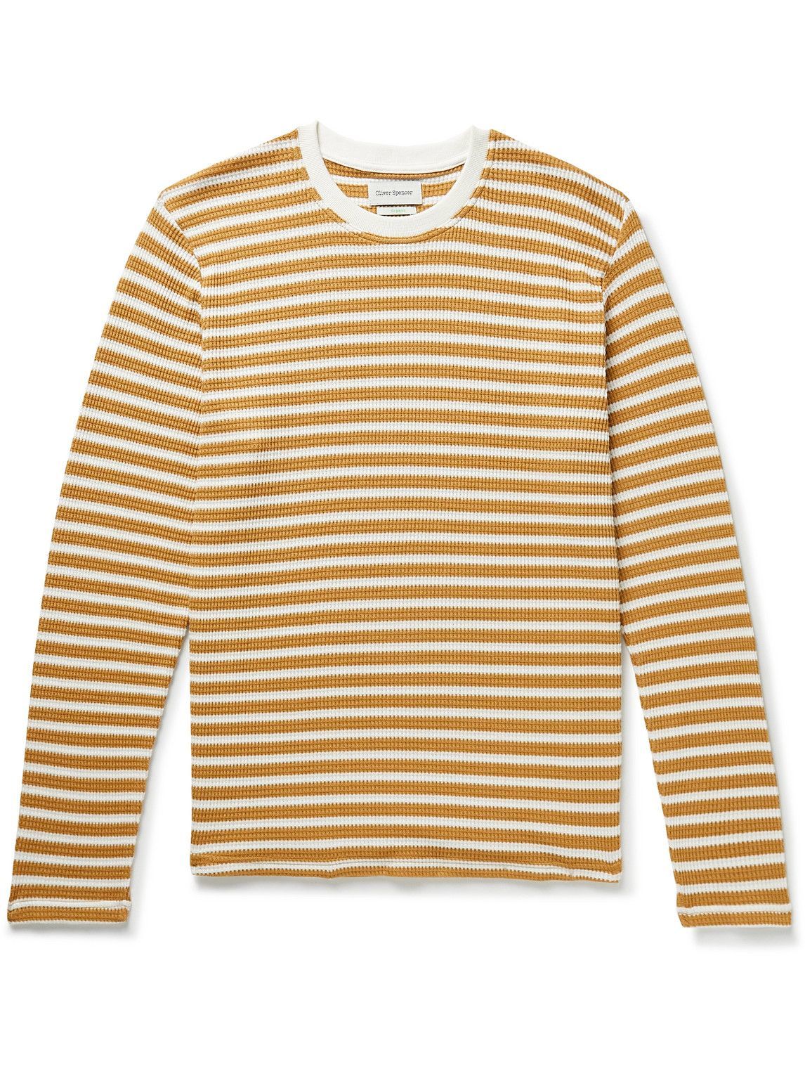 Photo: Oliver Spencer - Striped Waffle-Knit Organic Cotton-Blend T-Shirt - Yellow
