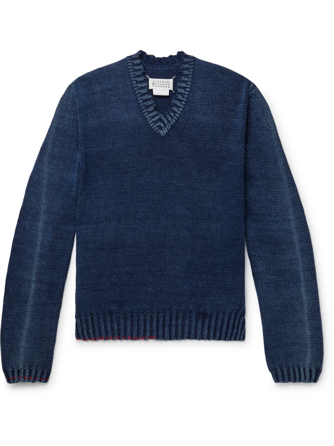 MAISON MARGIELA - Distressed Cotton-Blend Sweater - Blue Maison Margiela