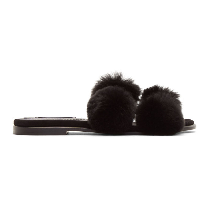 Alexander Wang Bee Shearling Fur Slide Sandals 36 Black 