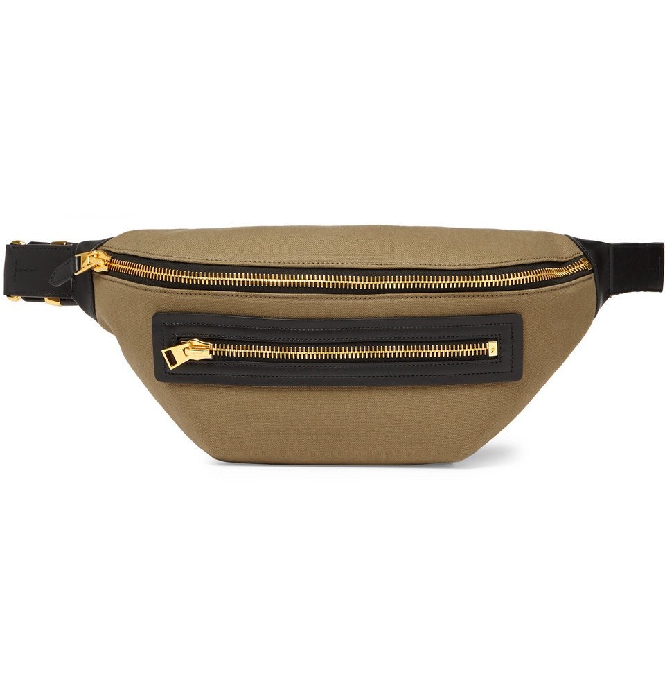 TOM FORD - Leather-Trimmed Canvas Belt Bag - Men - Army green TOM FORD