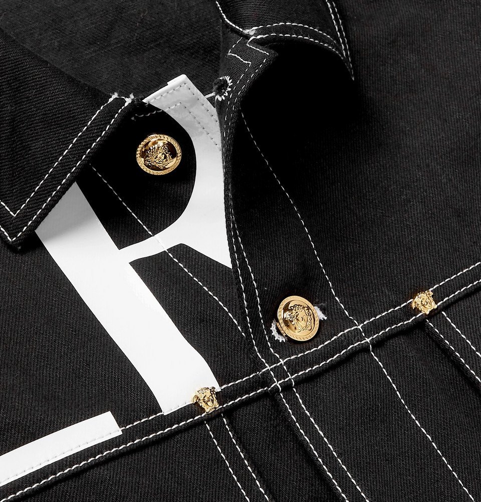 Versace - Logo-Print Hooded Denim Jacket - Black Versace
