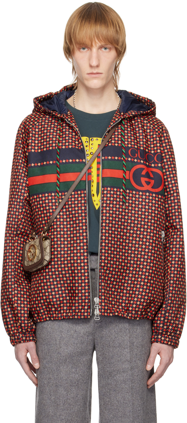 Gucci Red & Navy Geometric Houndstooth Jacket Gucci