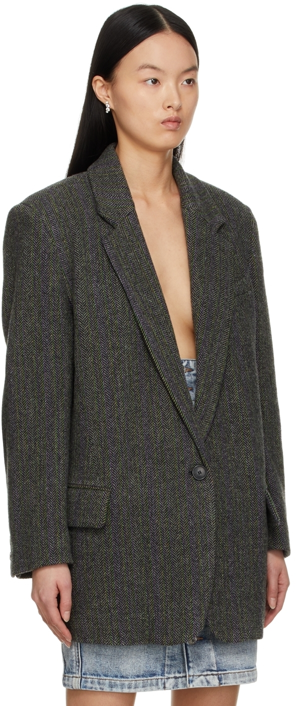 Isabel Marant Etoile Green & Purple Wool Herringbone Fikaito Blazer