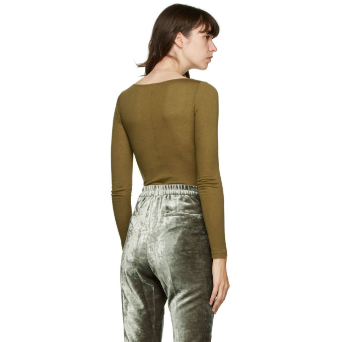Ann Demeulemeester Khaki Yves Square Neck Wool Bodysuit Ann Demeulemeester