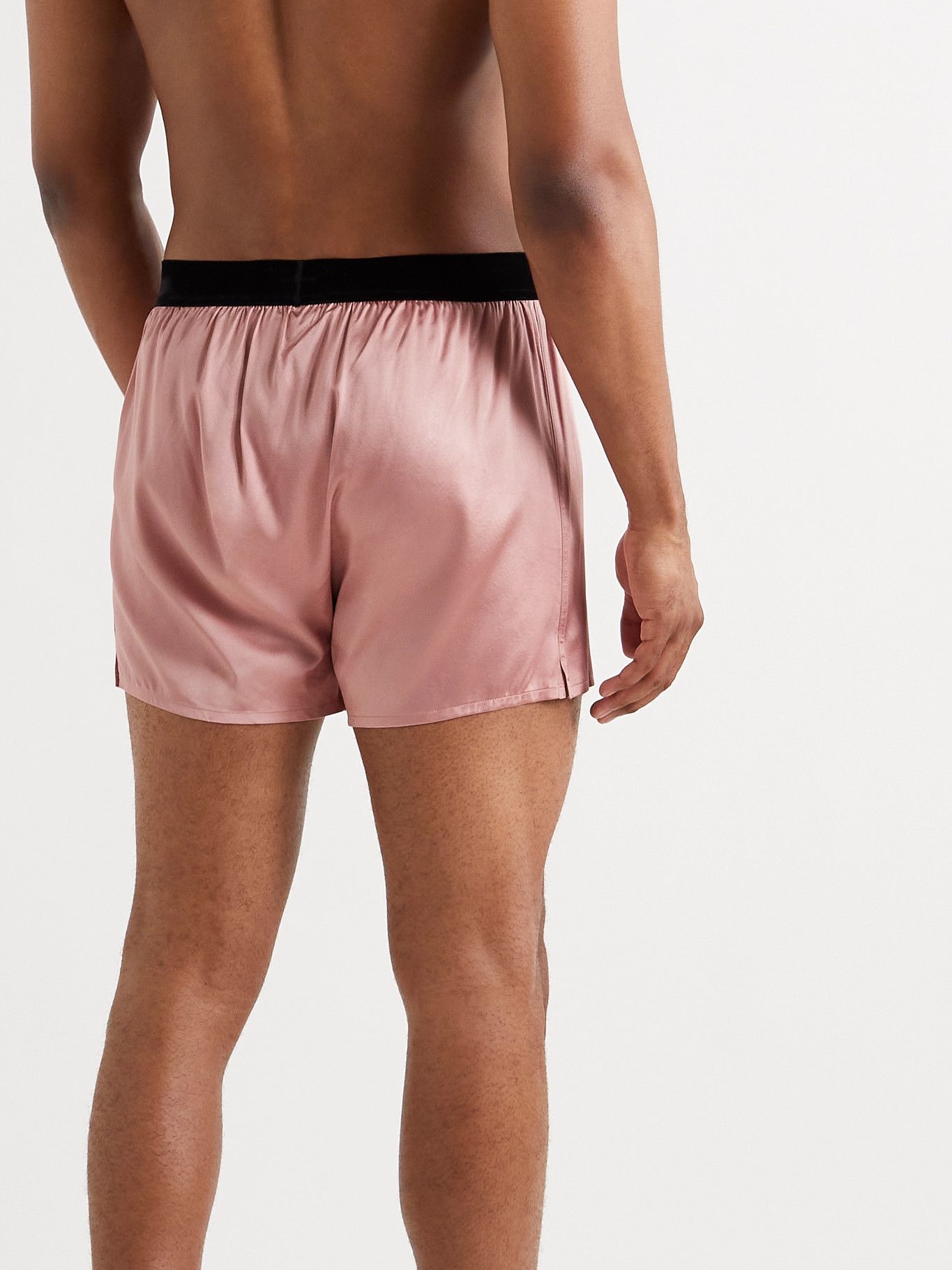 TOM FORD - Velvet-Trimmed Stretch-Silk Satin Boxer Briefs - Pink TOM FORD