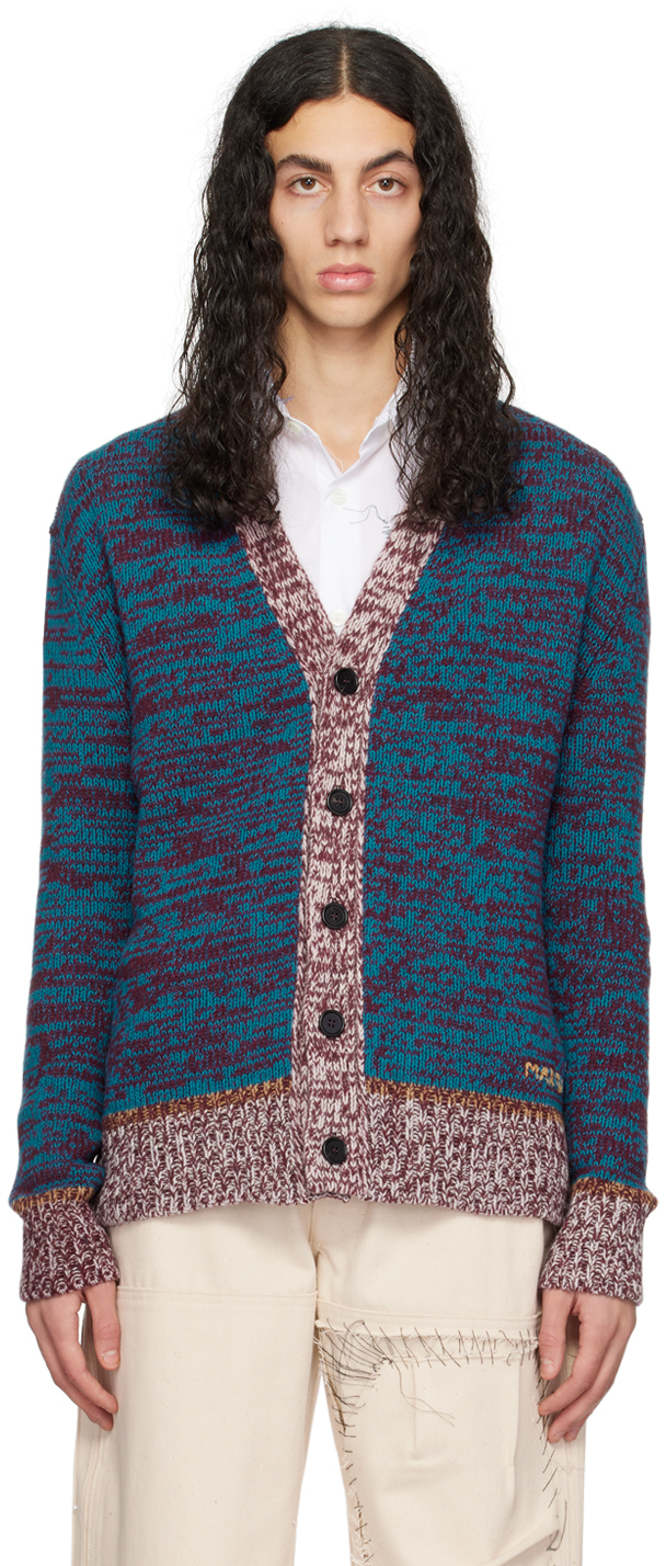 Marni Burgundy & Blue Buttoned Cardigan Marni