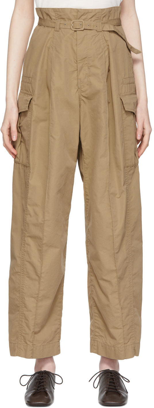 Mame Kurogouchi Beige Tucked Cargo Trousers Mame Kurogouchi