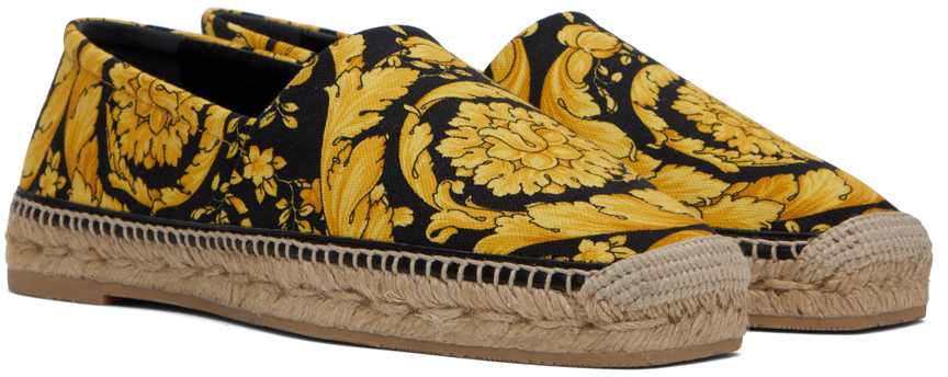 Versace Black & Gold Barocco Print Espadrilles Versace