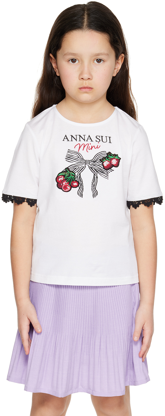 ANNA SUI MINI Kids White Embroidered T-Shirt