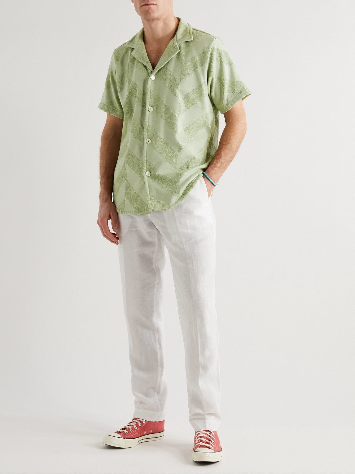 OAS - Camp-Collar Cotton-Terry Jacquard Shirt - Green OAS