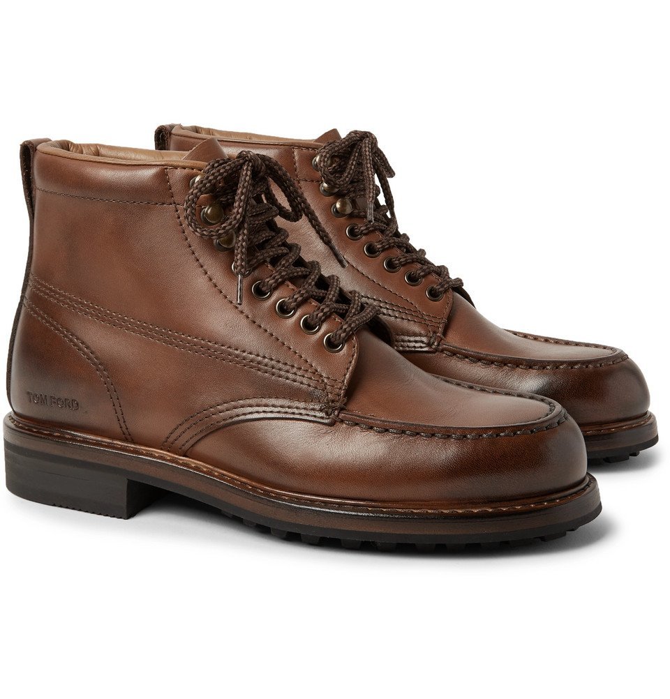 TOM FORD - Cromwell Burnished-Leather Hiking Boots - Men - Brown TOM FORD