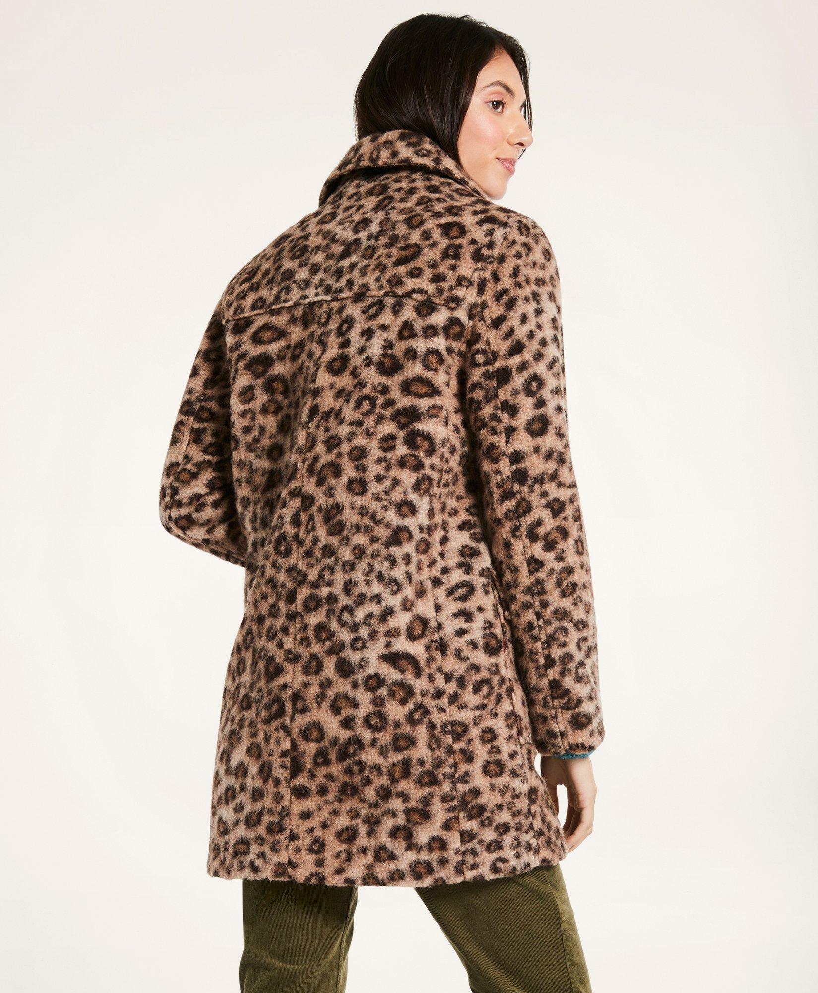 Brooks Brothers Women S Wool Blend Toggle Leopard Coat Brown Brooks