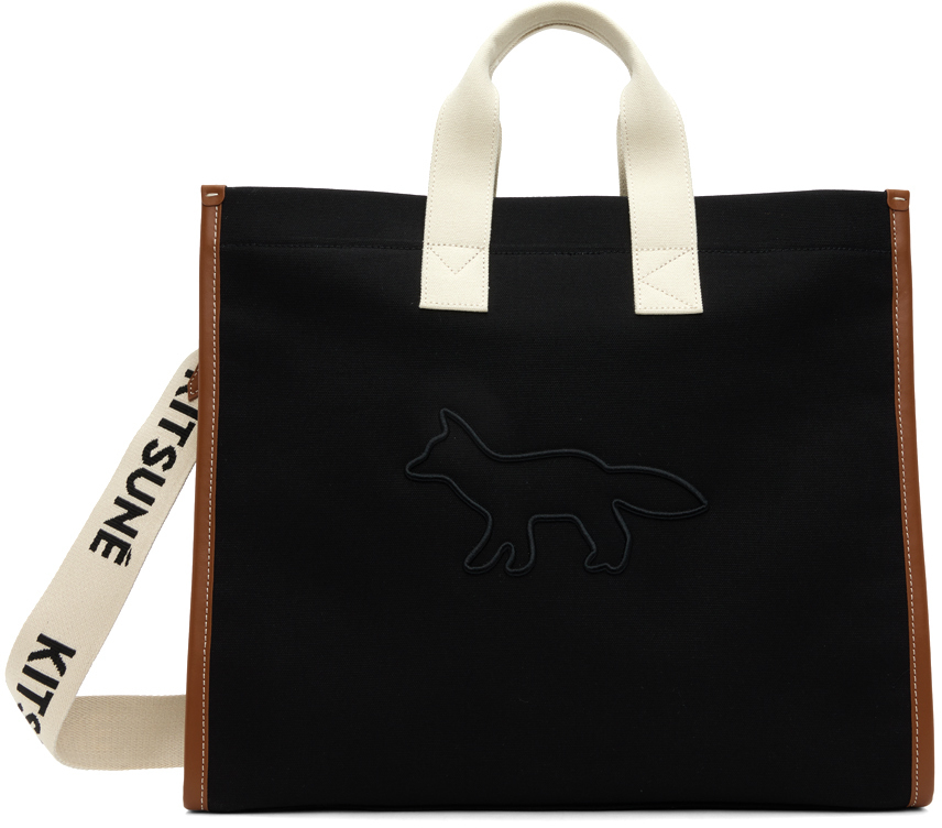 Maison Kitsuné Black Contour Fox E/W Tote Maison Kitsune