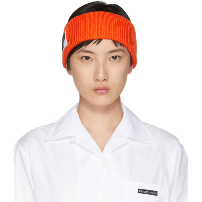 Prada Orange Wool Logo Headband Prada