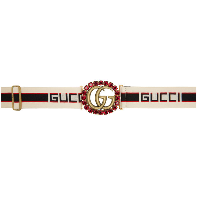 Gucci Ivory Crystal GG Elastic Belt Gucci