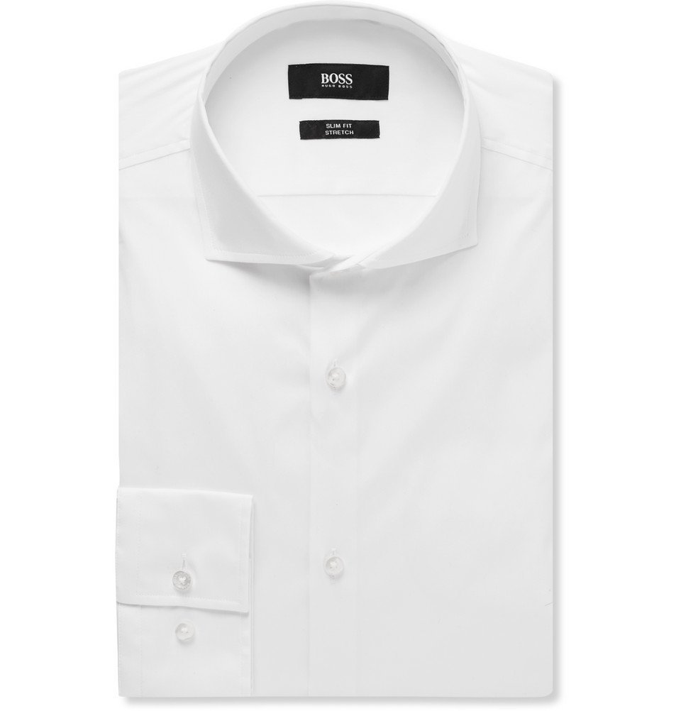 Inschrijven handtekening auteursrechten Hugo Boss - White Jason Slim-Fit Cutaway-Collar Stretch Cotton-Blend Shirt  - Men - White Hugo Boss