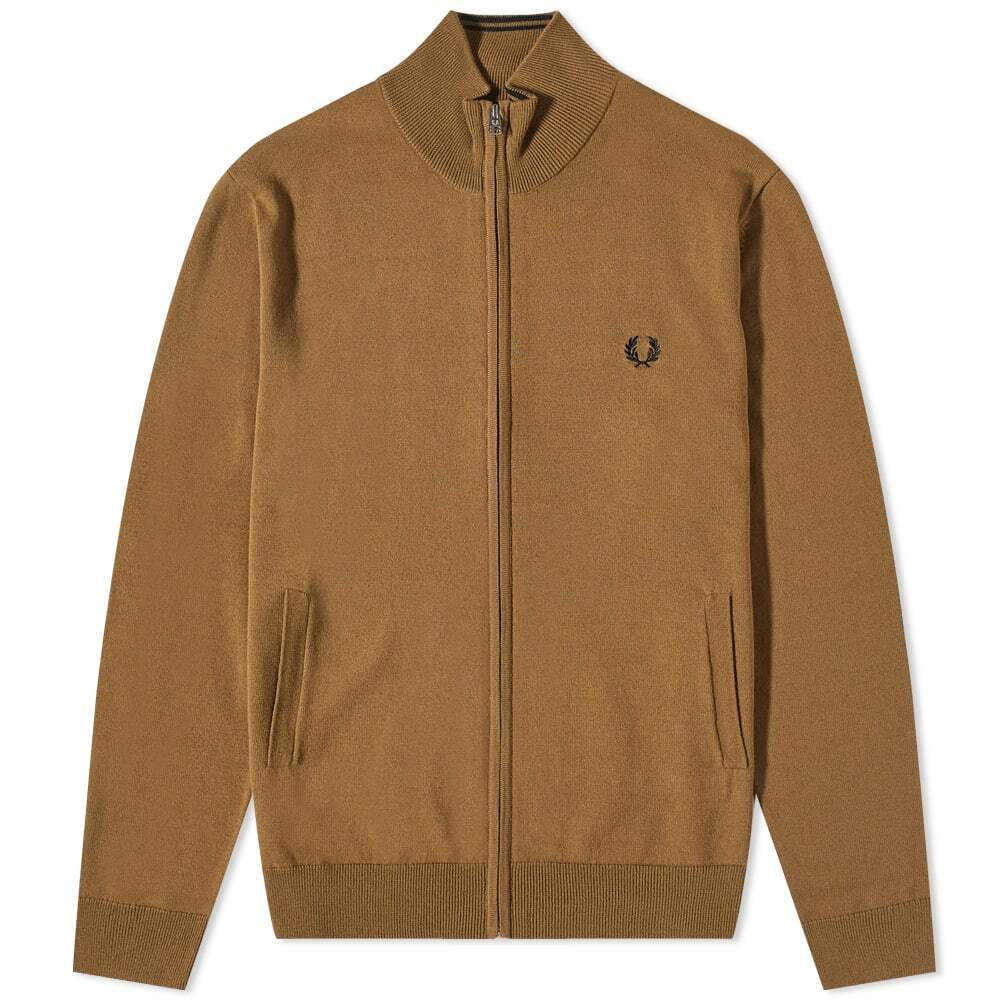 Fred Perry Men's Classic Zip Through Cardigan in Shaded Stone Fred Perry