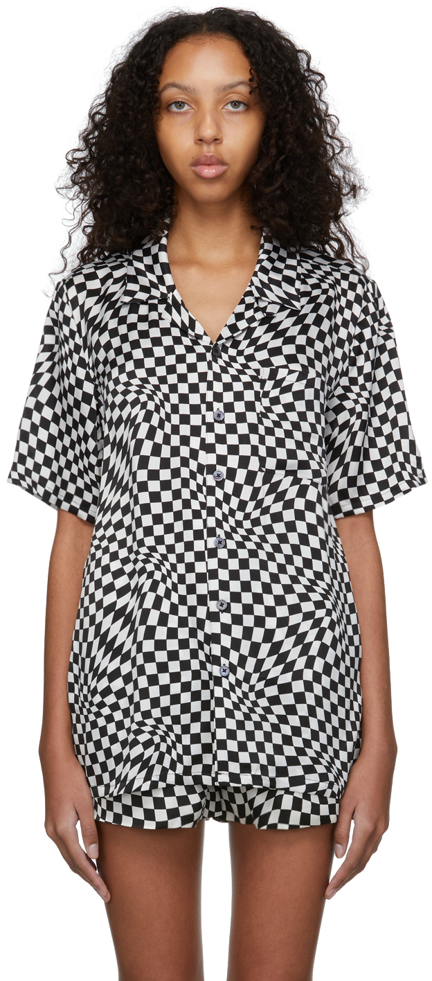 White Silk Check Camp Shirt Silk Laundry