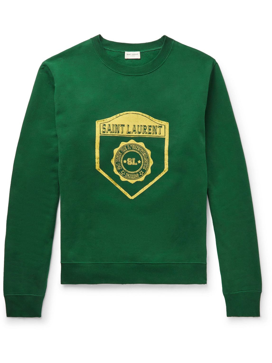 SAINT LAURENT - Logo-Flocked Cotton-Jersey Sweatshirt - Green Saint Laurent