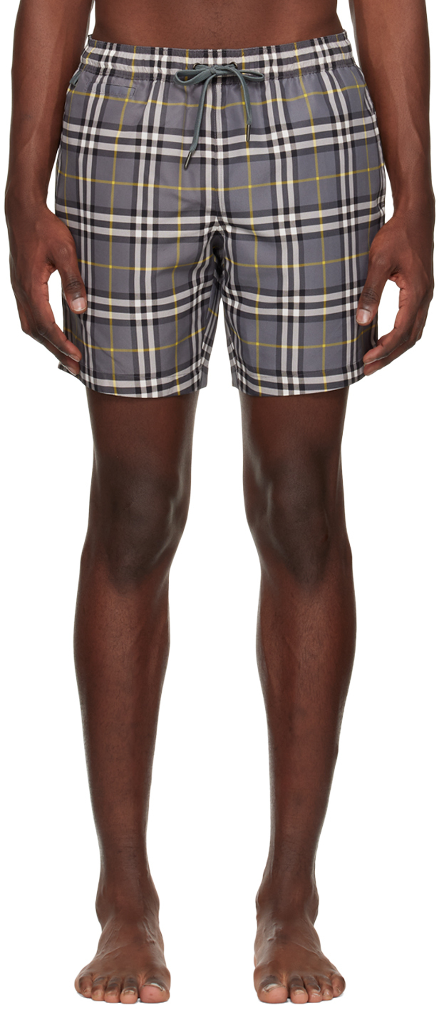 Burberry Gray Check Swim Shorts Burberry