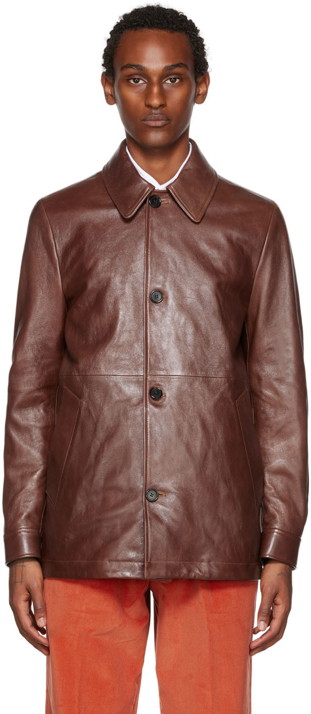 Paul Smith Brown Grained Leather Jacket Paul Smith