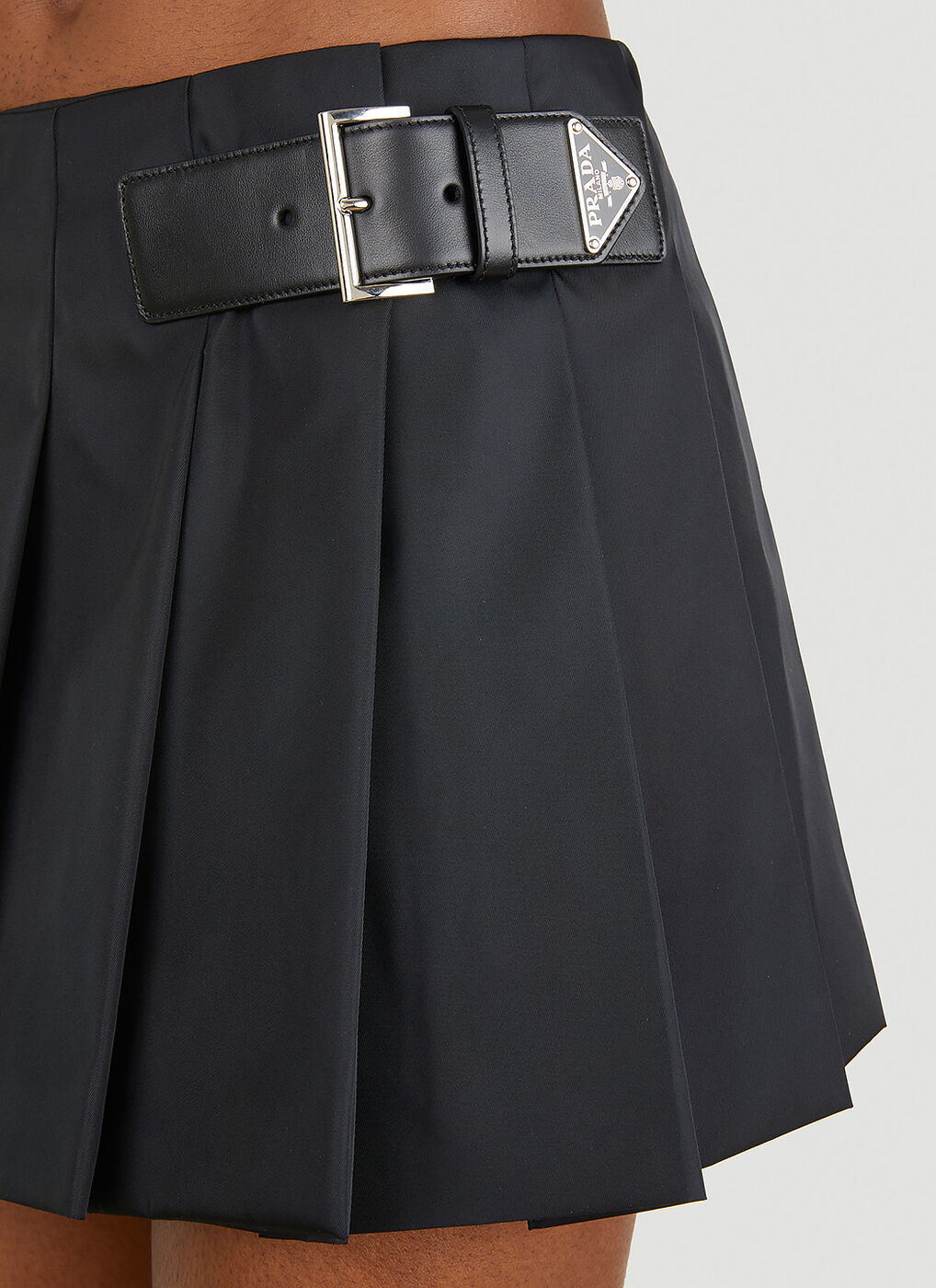 Re-Nylon Pleated Mini Skirt in Black Prada