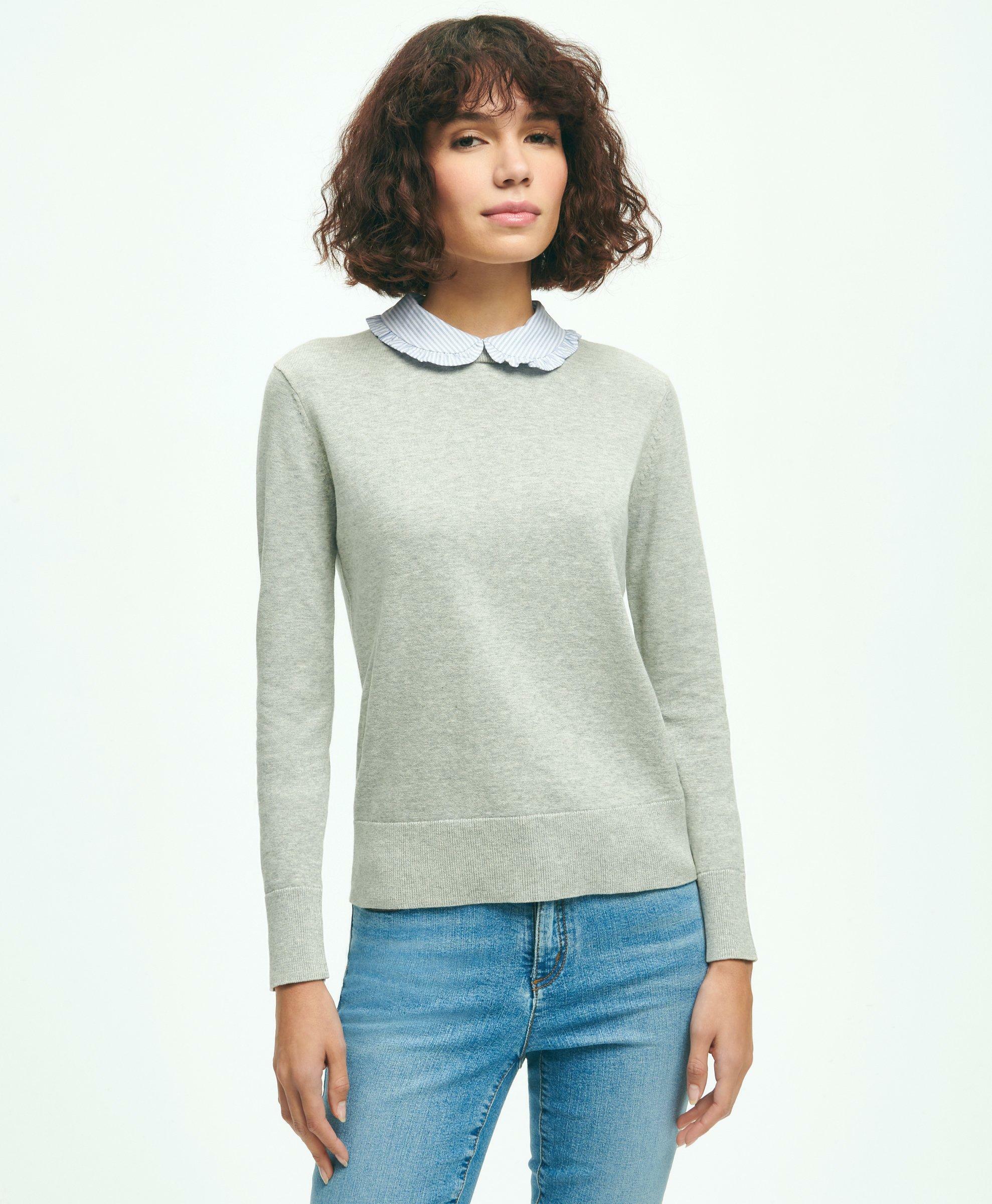 Brooks Brothers Women's Cotton Removable Collar Sweater | Grey Heather