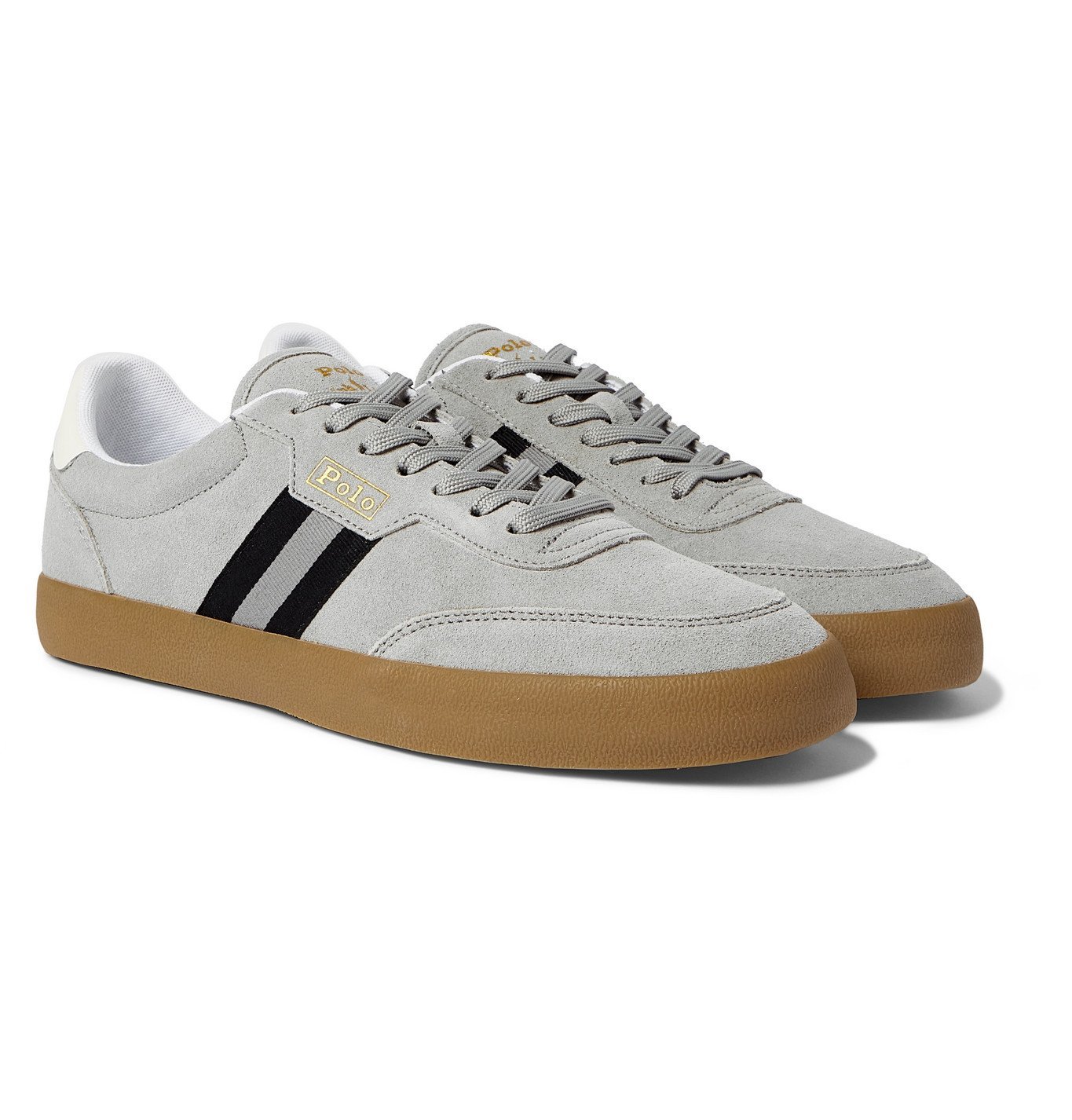 POLO RALPH LAUREN - Court VLC Grosgrain and Leather-Trimmed Suede Sneakers  - Gray Polo Ralph Lauren