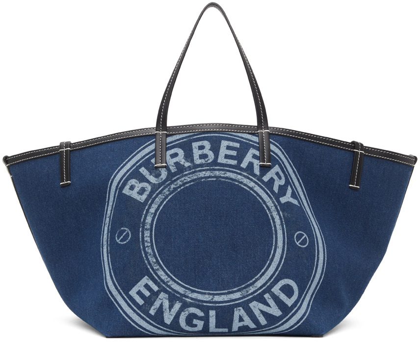 Burberry Blue Denim Mini Logo Graphic Beach Tote Burberry