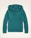 Brooks Brothers Boys Cotton Cable-Knit Hoodie Sweater | Teal Heather