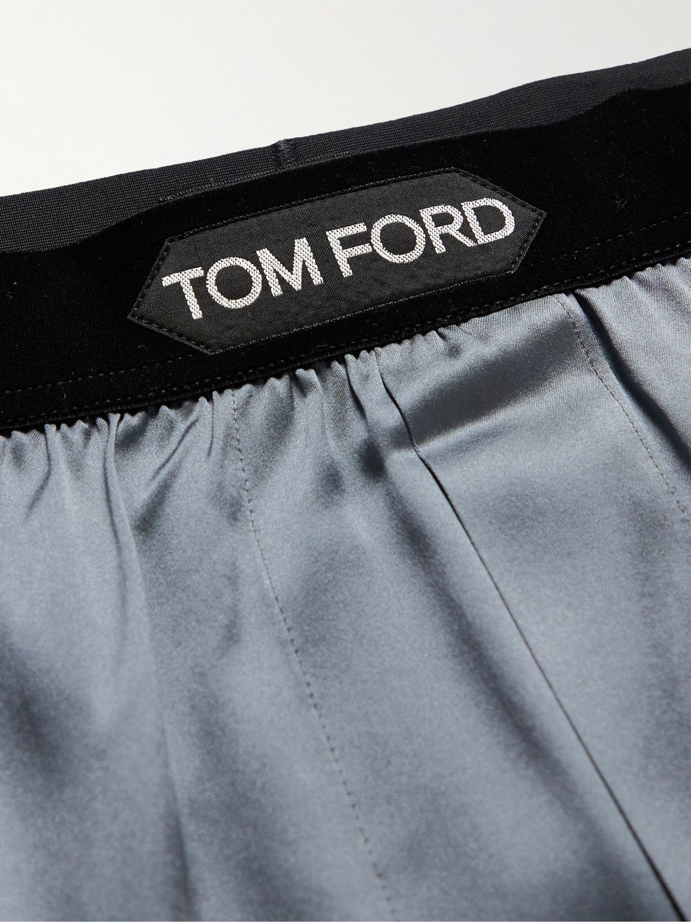 TOM FORD - Velvet-Trimmed Stretch-Silk Satin Boxer Briefs - Gray TOM FORD