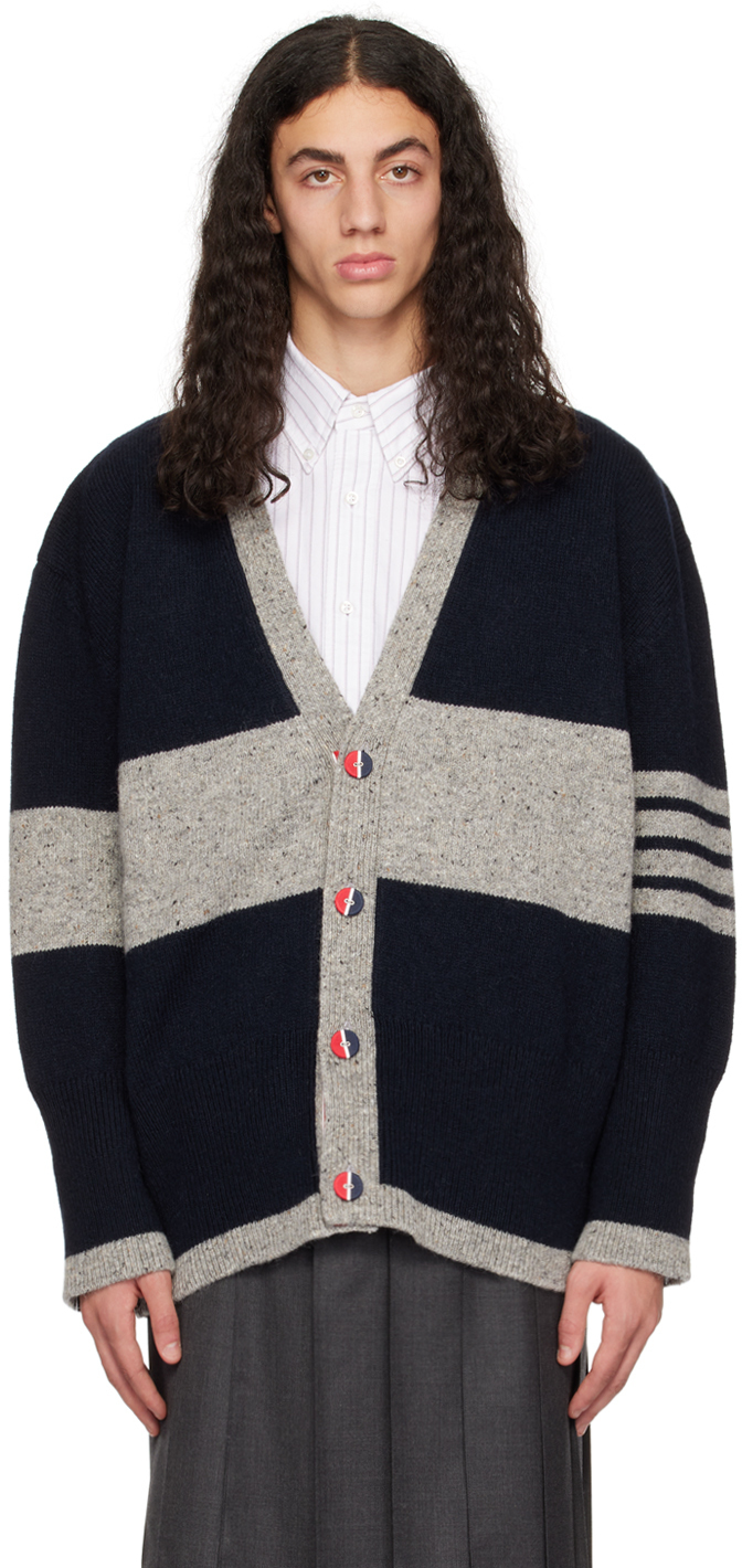 Thom Browne Navy Oversized 4-Bar Cardigan Thom Browne