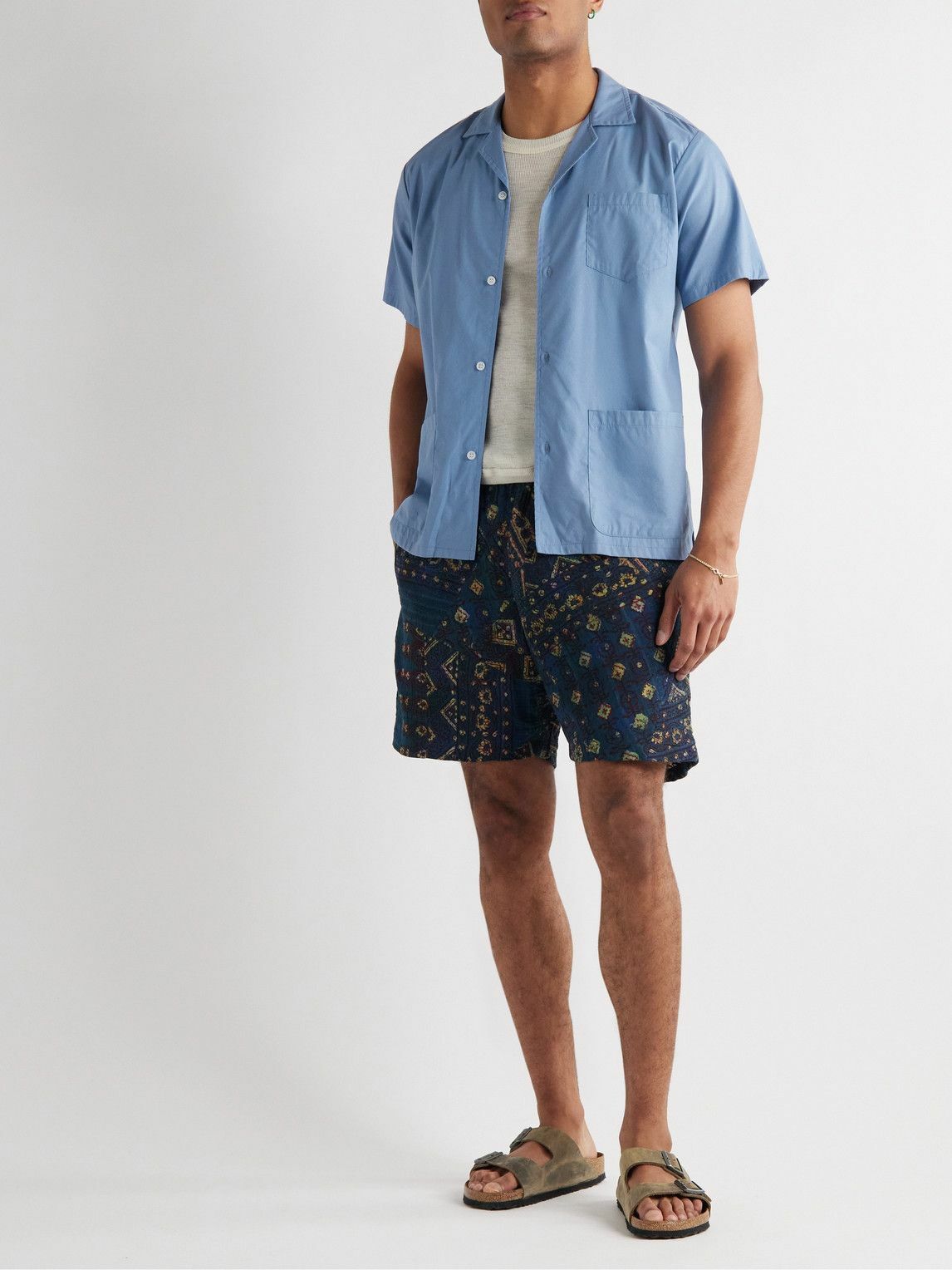 Bather - Traveler Camp-Collar Cotton-Blend Poplin Shirt - Blue Bather