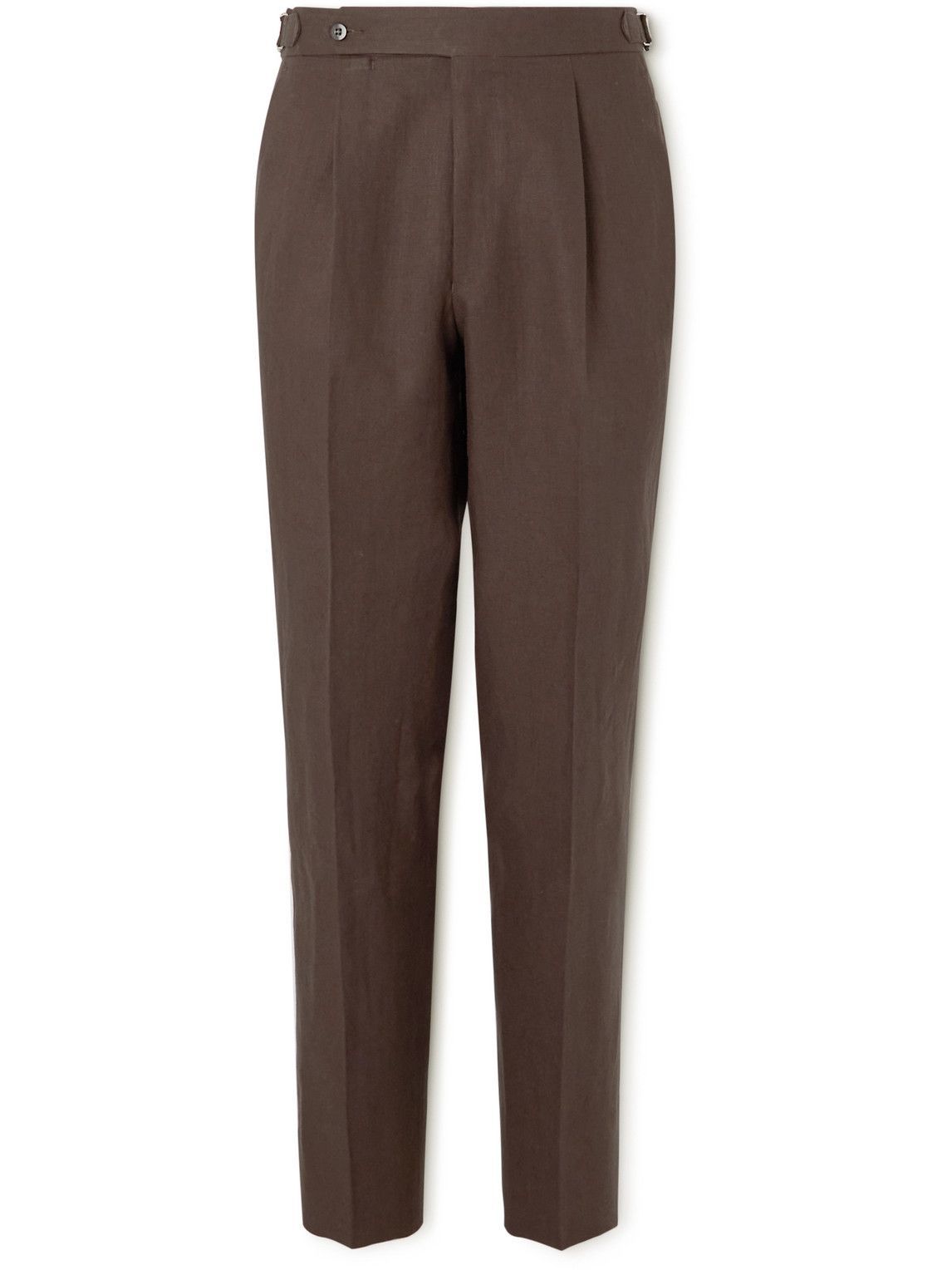Photo: Stoffa - Straight-Leg Pleated Linen Suit Trousers - Brown