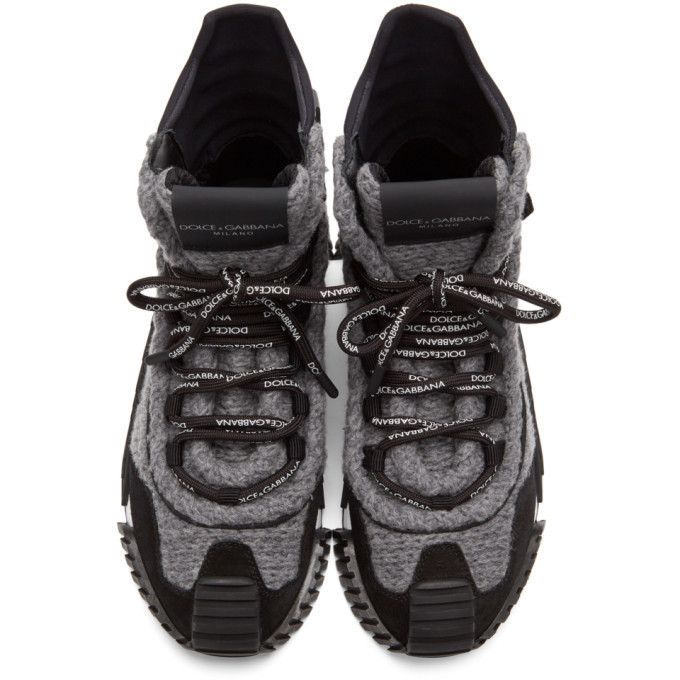 Dolce and Gabbana Grey and Black Wool NS1 High-Top Sneakers Dolce & Gabbana