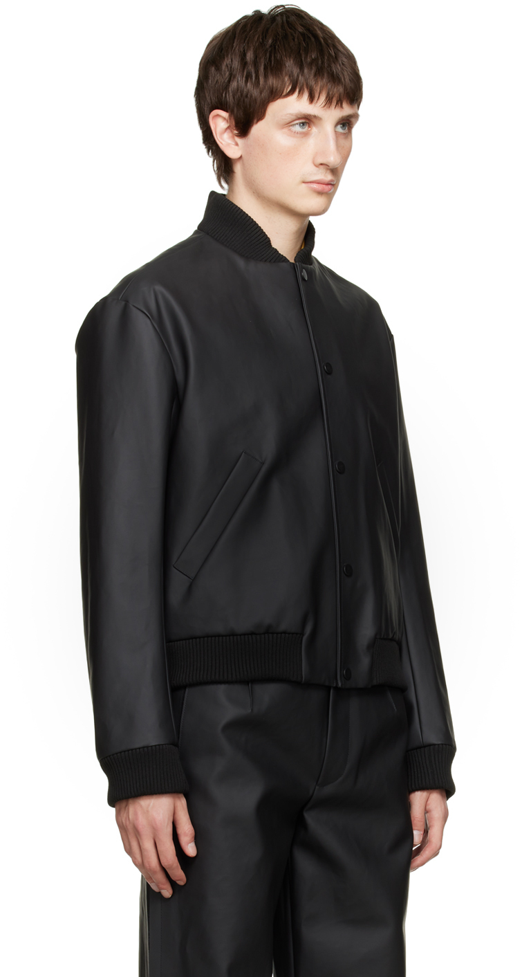 GAUCHERE Black Rib Trim FauxLeather Bomber Jacket GAUCHERE