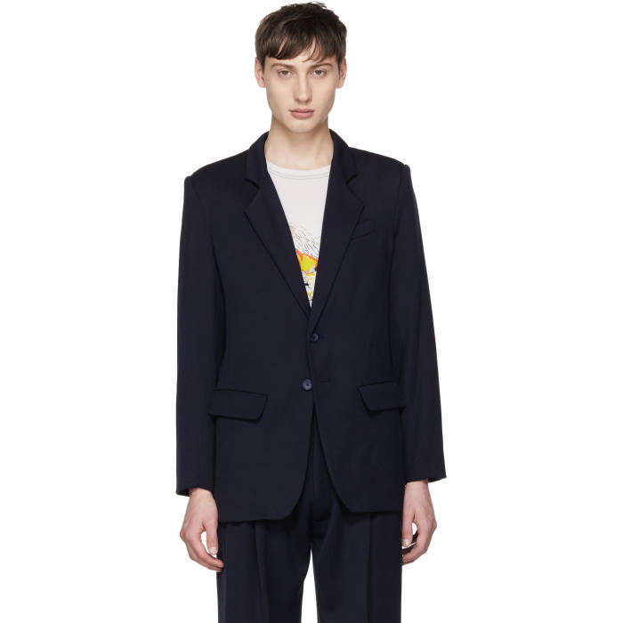 Eckhaus Latta Navy Wool Blazer Eckhaus Latta