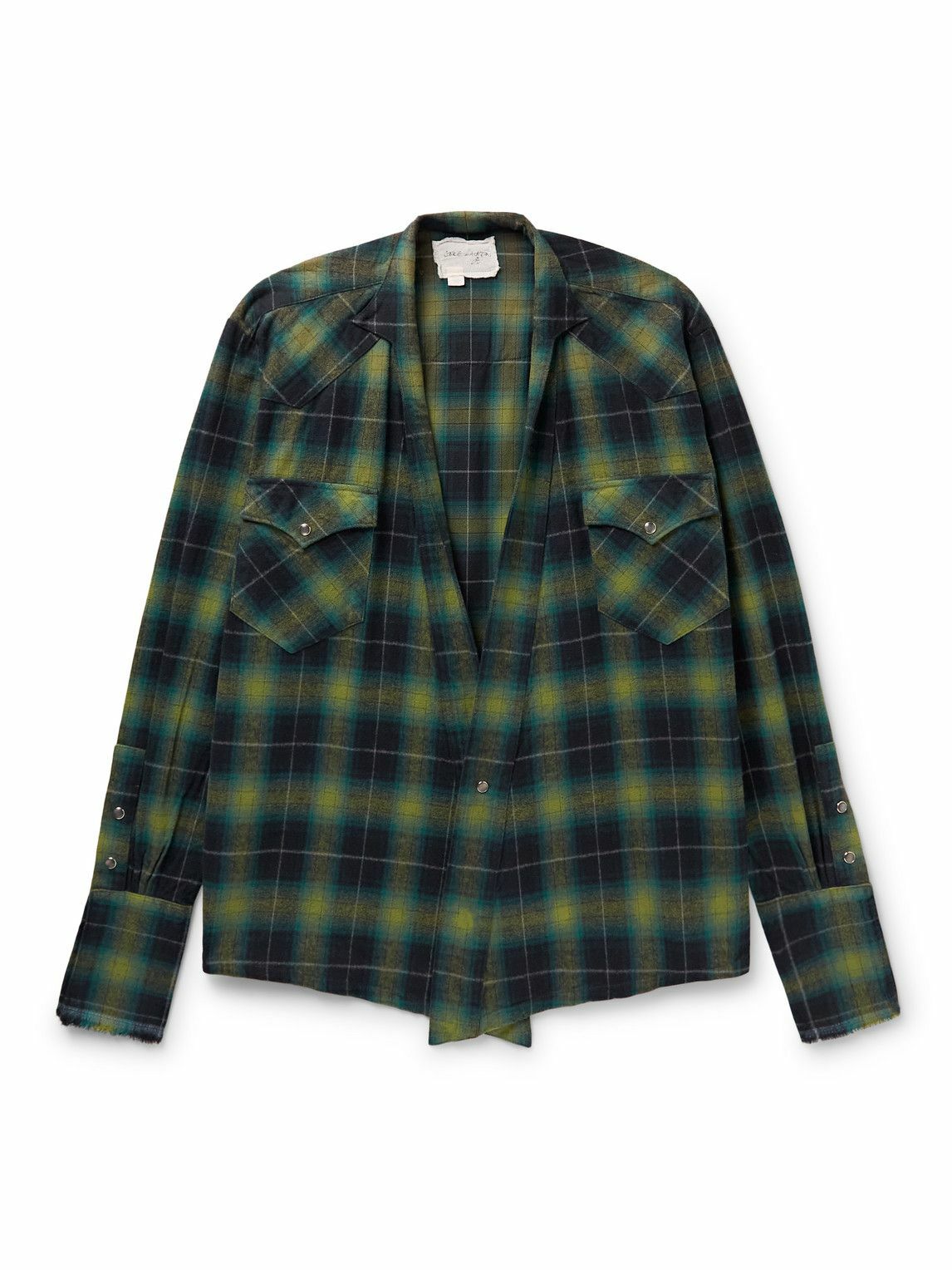 Greg Lauren - Shawl-Collar Checked Cotton-Flannel Western Shirt - Green ...
