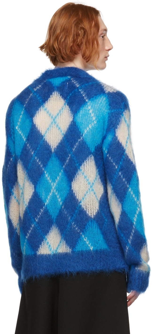 Marni Blue Iconic Mohair Argyle Cardigan Marni