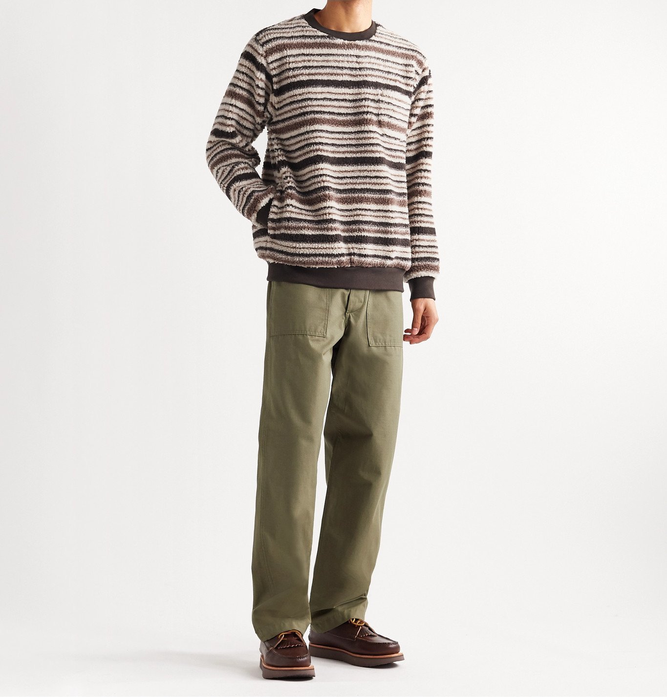 Beams Plus - Striped Fleece Sweatshirt - Brown Beams Plus